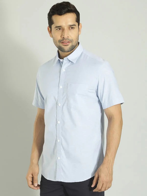 Indian Terrain Men's Slim Fit Half Sleeve Solid Blue Shirt